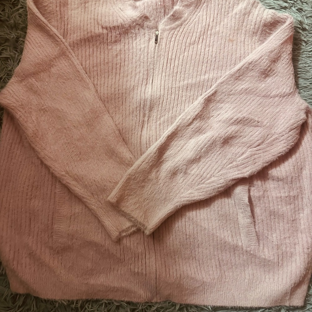 1. State Light Pink Zip-Front Ribbed Women's Cardigan